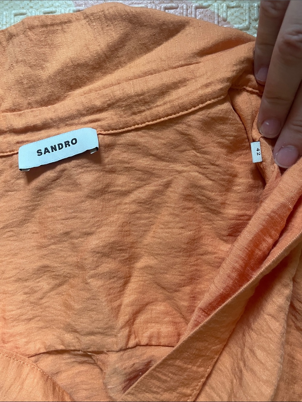 Sandro- Button-Front Orange Short Sleeve Dress - Picture 4 of 4